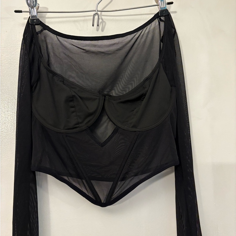 SHEIN Black Mesh Crop Top